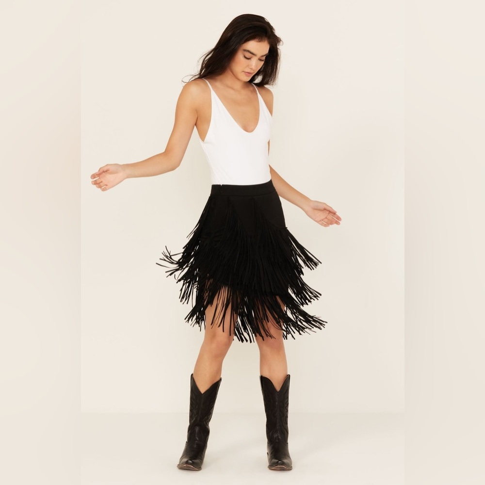 Zara Black Fringe Mini Skirt